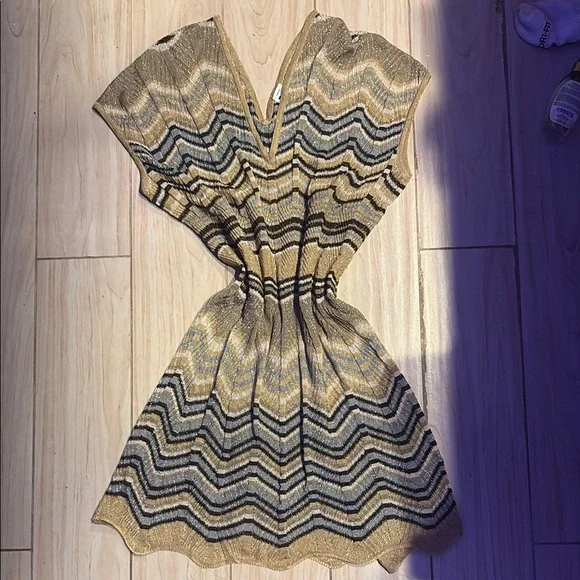 Missoni | Dresses | Missoni Gold Brown And Blue Chevron Print Fit To Flare  Dress | Poshmark